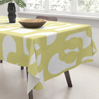 Mid Century Modern Abstract Loop Pattern in Light Linden Yellow and White Tablecloth Gallery Image 3