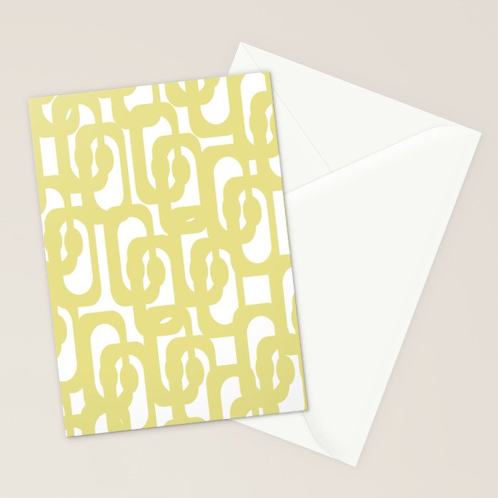 Mid Century Modern Abstract Loop Pattern in Light Linden Yellow and White Stationery Card Gallery Image 2