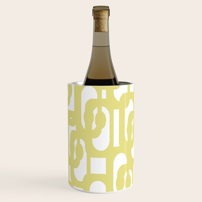 Mid Century Modern Abstract Loop Pattern in Light Linden Yellow and White Wine Chiller Gallery Image 3