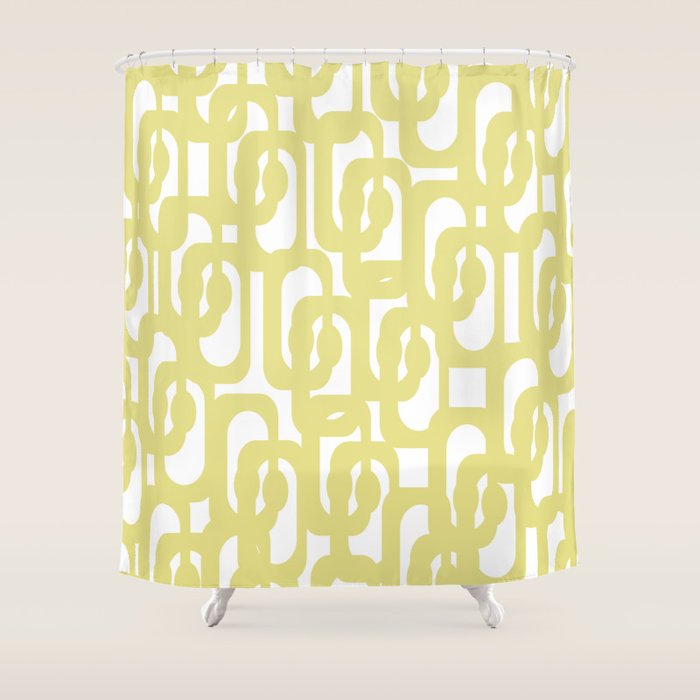 Mid Century Modern Abstract Loop Pattern in Light Linden Yellow and White Shower Curtain Gallery Image 1