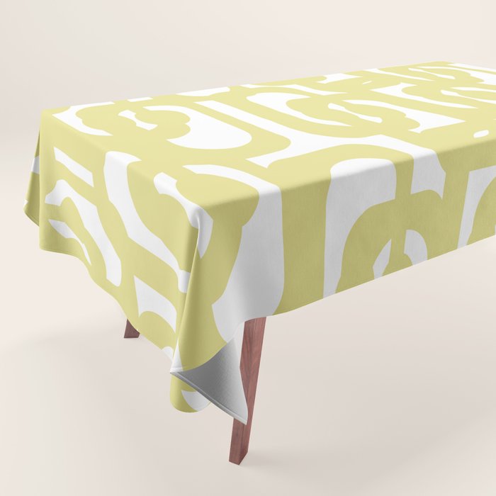 Mid Century Modern Abstract Loop Pattern in Light Linden Yellow and White Tablecloth Gallery Image 1
