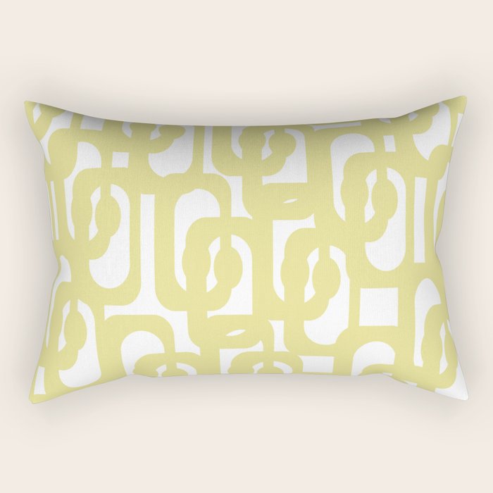 Mid Century Modern Abstract Loop Pattern in Light Linden Yellow and White Rectangular Pillow Gallery Image 1