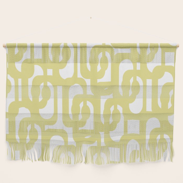 Mid Century Modern Abstract Loop Pattern in Light Linden Yellow and White Wall Hanging Gallery Image 1