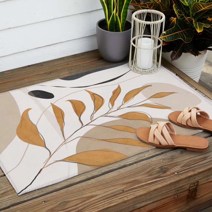 Minimal Abstract Art Tropical Leaf  Outdoor Rug Gallery Image 2