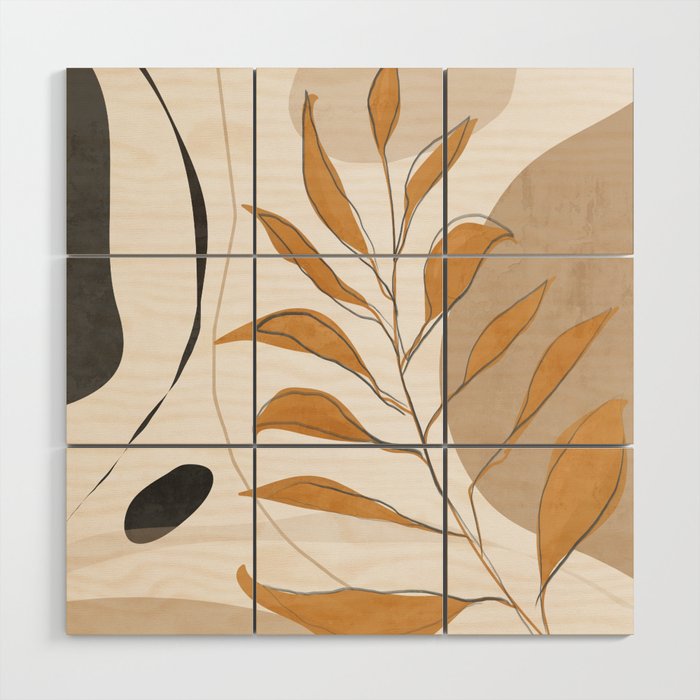 Minimal Abstract Art Tropical Leaf  Wood Wall Art Gallery Image 1