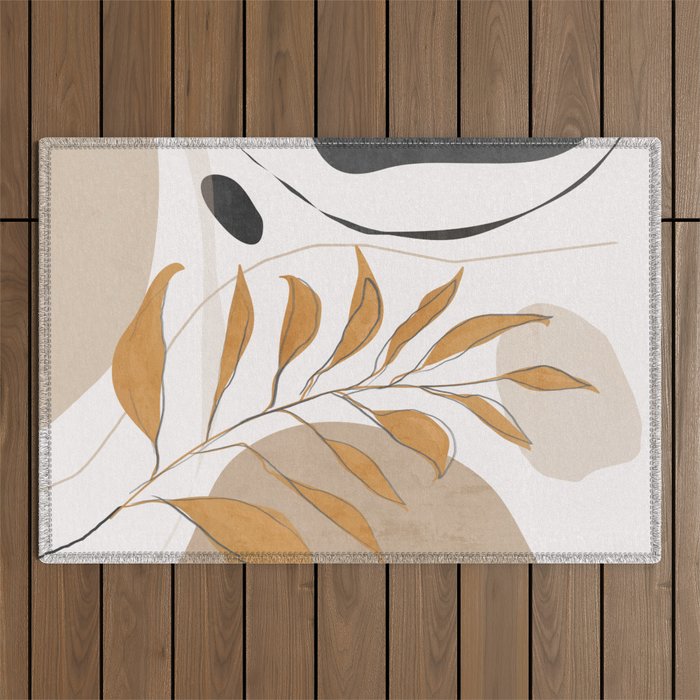 Minimal Abstract Art Tropical Leaf  Outdoor Rug Gallery Image 1