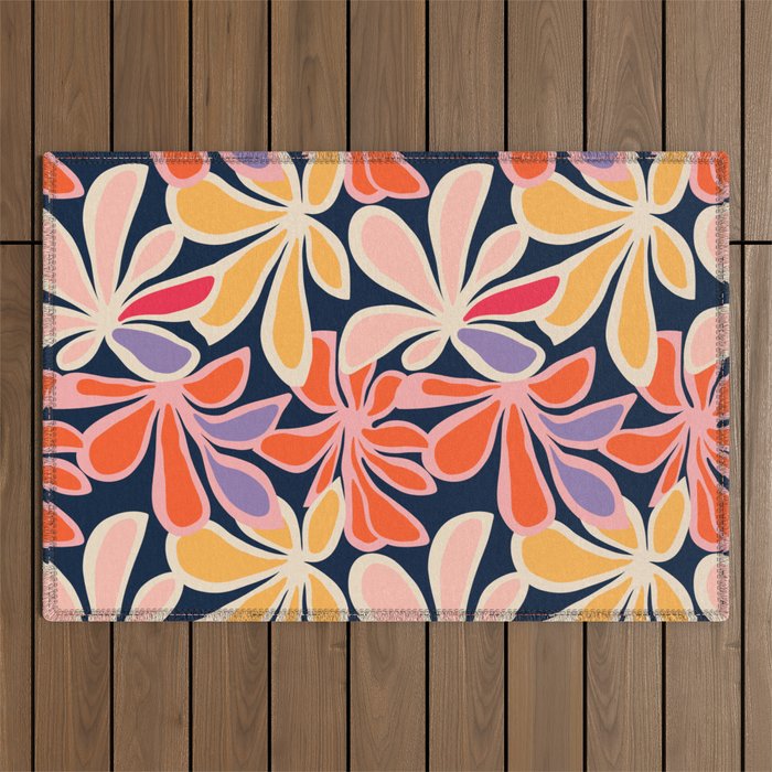 Abstract vintage flower art pattern Outdoor Rug Gallery Image 1