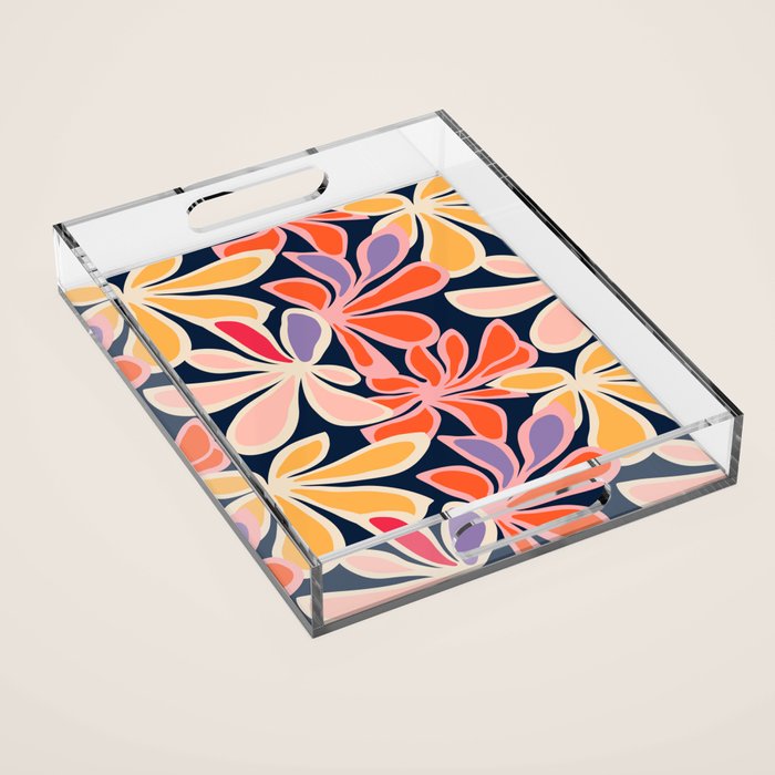 Abstract vintage flower art pattern Acrylic Tray Gallery Image 1