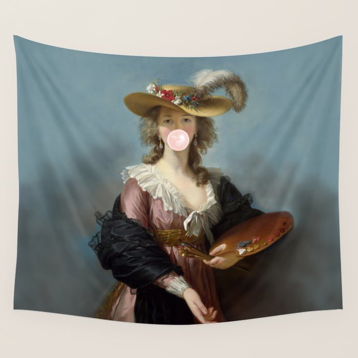 Bubble Gum Diva in a Straw Hat Wall Tapestry Gallery Image 1