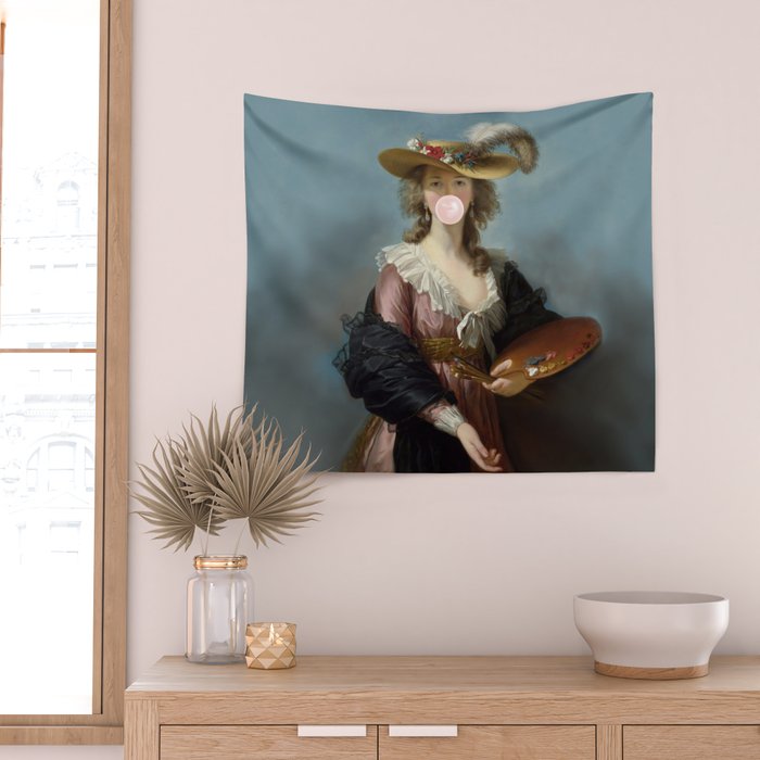 Bubble Gum Diva in a Straw Hat Wall Tapestry Gallery Image 2