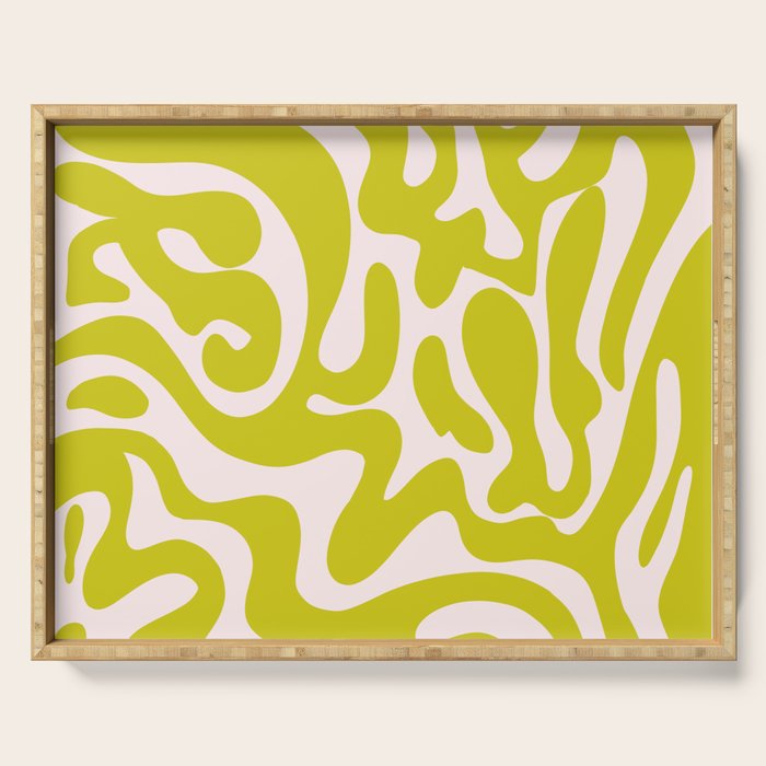 Liquid swirl retro vintage pattern in cyber lime creamy  Serving Tray Gallery Image 1