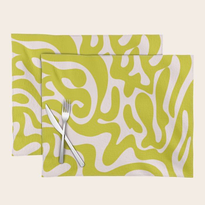 Liquid swirl retro vintage pattern in cyber lime creamy  Placemat Gallery Image 1