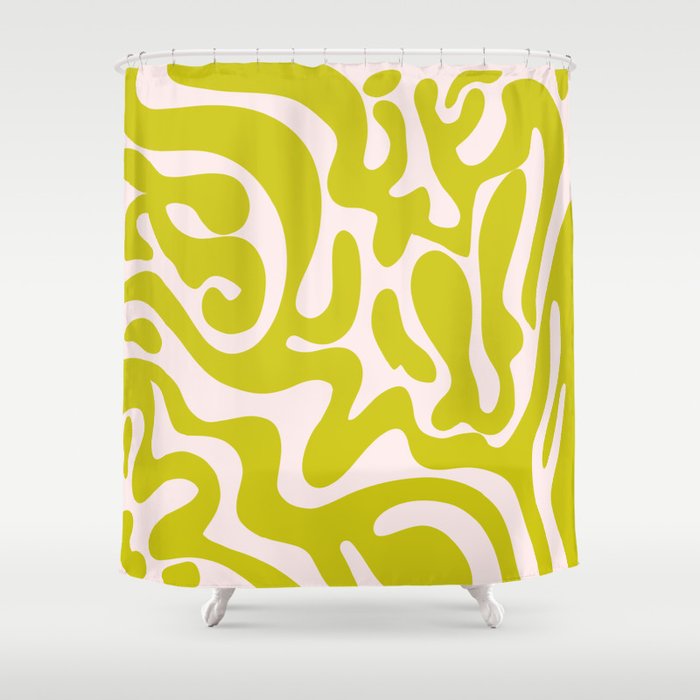 Liquid swirl retro vintage pattern in cyber lime creamy  Shower Curtain Gallery Image 1