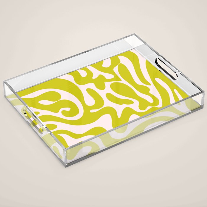 Liquid swirl retro vintage pattern in cyber lime creamy  Acrylic Tray Gallery Image 1