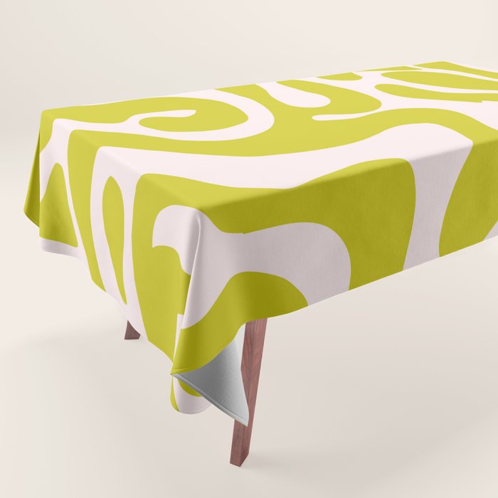 Liquid swirl retro vintage pattern in cyber lime creamy  Tablecloth Gallery Image 1