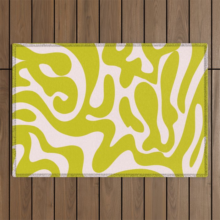 Liquid swirl retro vintage pattern in cyber lime creamy  Outdoor Rug Gallery Image 1