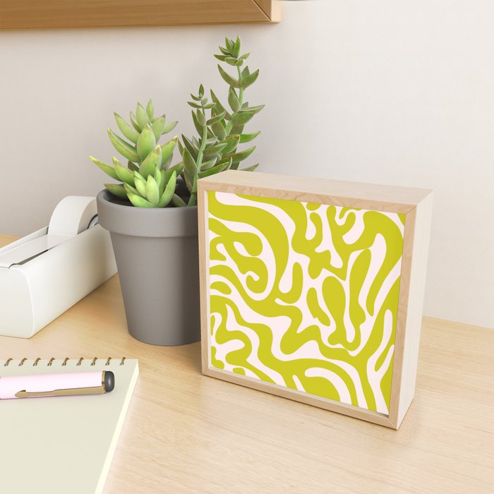 Liquid swirl retro vintage pattern in cyber lime creamy  Mini Art Print Gallery Image 2
