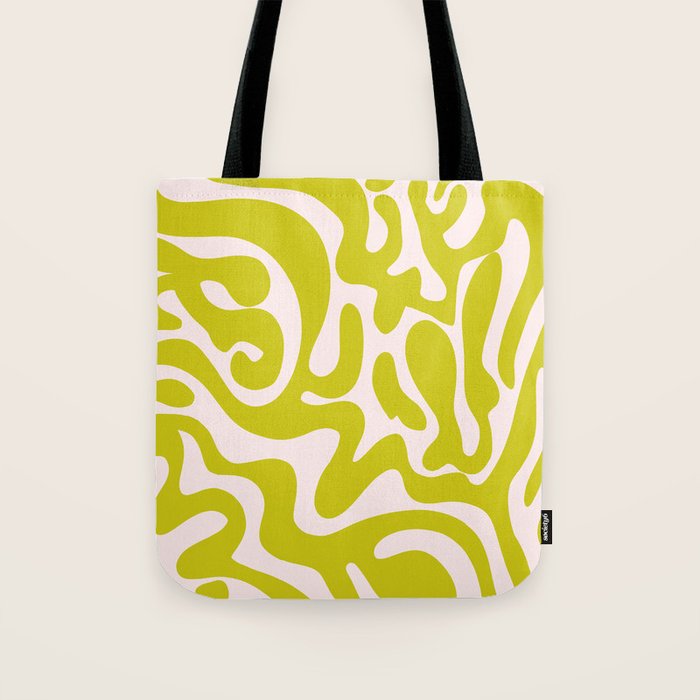 Liquid swirl retro vintage pattern in cyber lime creamy  Tote Bag Gallery Image 1