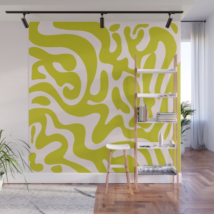 Liquid swirl retro vintage pattern in cyber lime creamy  Wall Mural Gallery Image 1