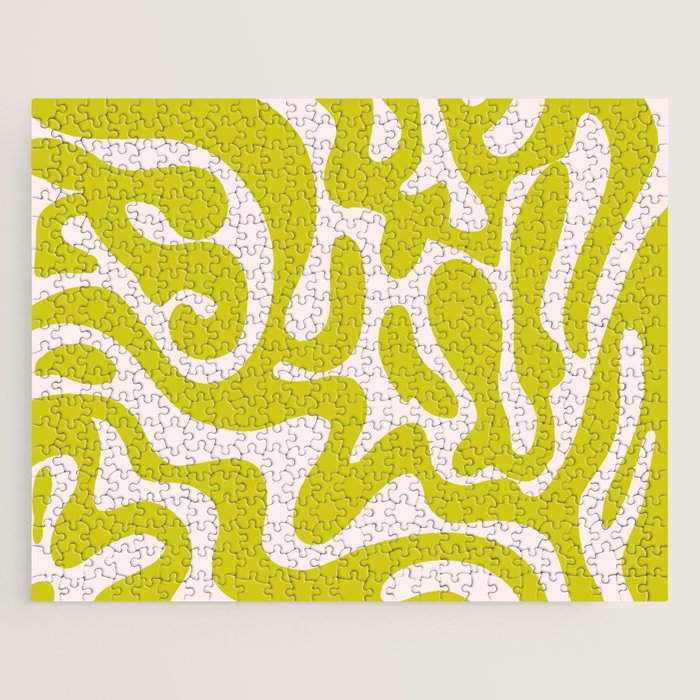 Liquid swirl retro vintage pattern in cyber lime creamy  Jigsaw Puzzle Gallery Image 1