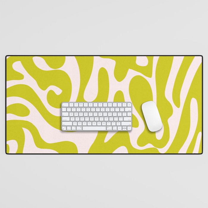 Liquid swirl retro vintage pattern in cyber lime creamy  Desk Mat Gallery Image 1