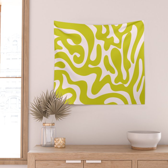 Liquid swirl retro vintage pattern in cyber lime creamy  Wall Tapestry Gallery Image 2