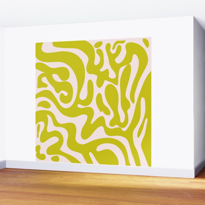 Liquid swirl retro vintage pattern in cyber lime creamy  Wall Mural Gallery Image 2