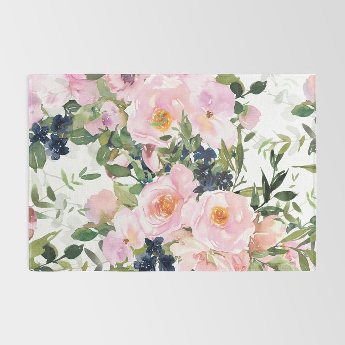 Festive, Floral Watercolor Rose Garden, Pink and White Rug Gallery Image 2