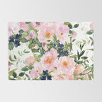 Festive, Floral Watercolor Rose Garden, Pink and White Rug Gallery Image 2