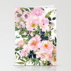 Festive, Floral Watercolor Rose Garden, Pink and White Stationery Card Gallery Image 2