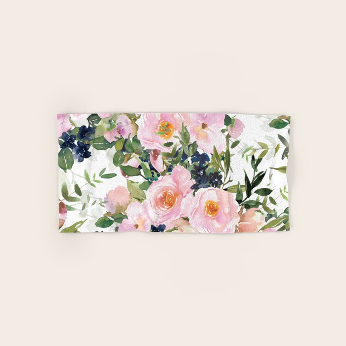 Festive, Floral Watercolor Rose Garden, Pink and White Bath Towel Gallery Image 1