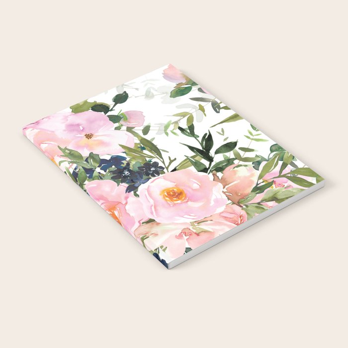 Festive, Floral Watercolor Rose Garden, Pink and White Notebook Gallery Image 1