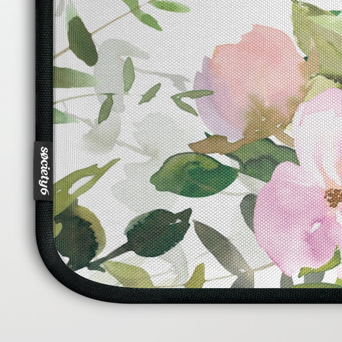 Festive, Floral Watercolor Rose Garden, Pink and White Laptop Sleeve Gallery Image 3