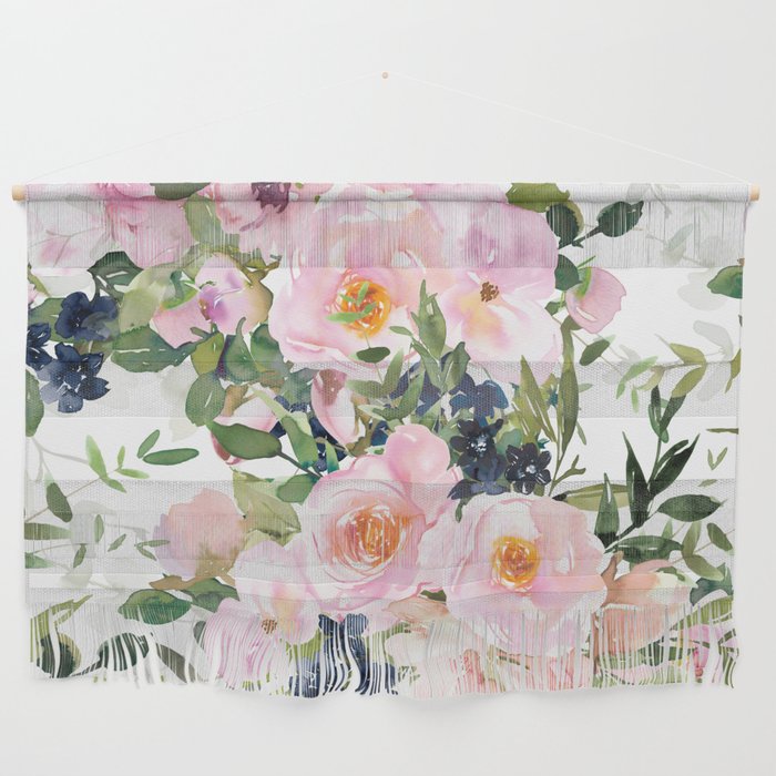 Festive, Floral Watercolor Rose Garden, Pink and White Wall Hanging Gallery Image 1