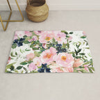 Festive, Floral Watercolor Rose Garden, Pink and White Rug Gallery Image 1