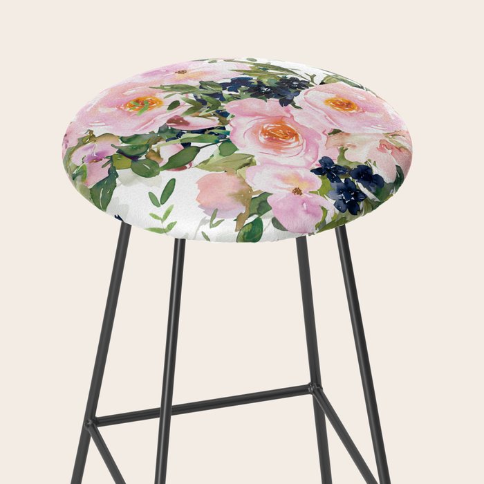 Festive, Floral Watercolor Rose Garden, Pink and White Stool Gallery Image 2