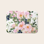 Festive, Floral Watercolor Rose Garden, Pink and White Bath Mat Gallery Image 1