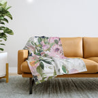Festive, Floral Watercolor Rose Garden, Pink and White Throw Blanket Gallery Image 1