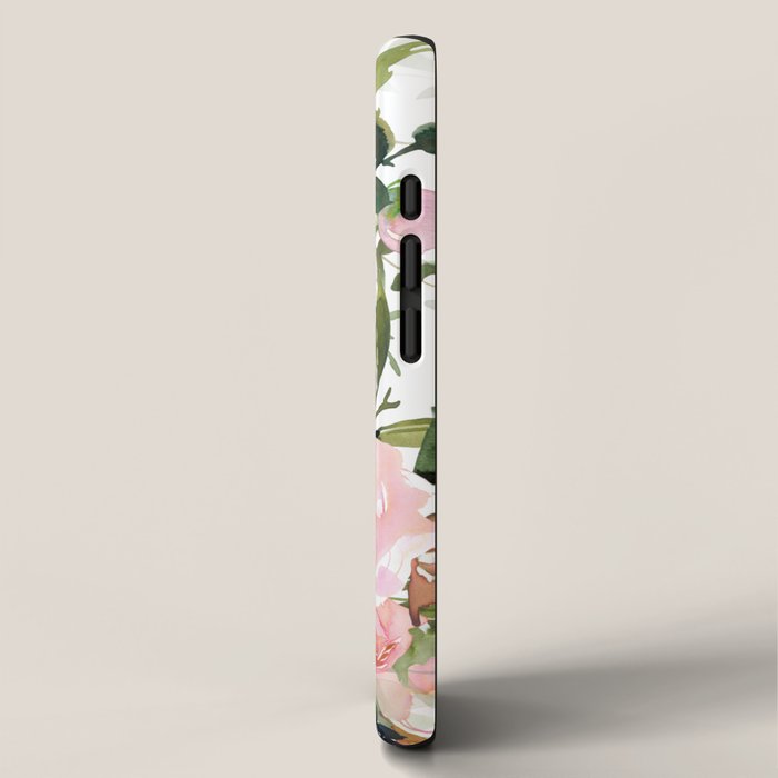 Festive, Floral Watercolor Rose Garden, Pink and White iPhone Case Gallery Image 2