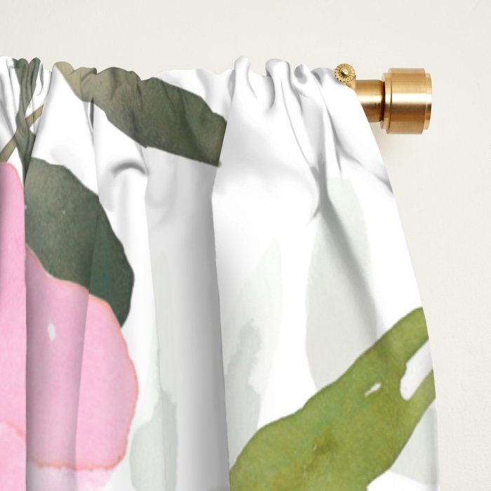 Festive, Floral Watercolor Rose Garden, Pink and White Window Curtain Gallery Image 2