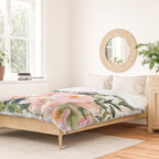 Festive, Floral Watercolor Rose Garden, Pink and White Duvet Cover Gallery Image 2
