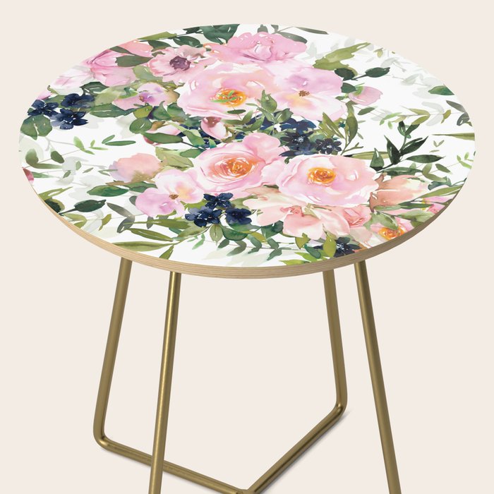 Festive, Floral Watercolor Rose Garden, Pink and White Side Table Gallery Image 2