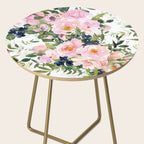 Festive, Floral Watercolor Rose Garden, Pink and White Side Table Gallery Image 2