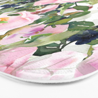 Festive, Floral Watercolor Rose Garden, Pink and White Bath Mat Gallery Image 3