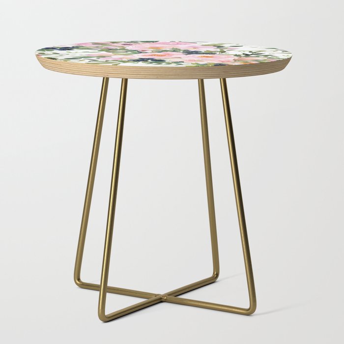 Festive, Floral Watercolor Rose Garden, Pink and White Side Table Gallery Image 1