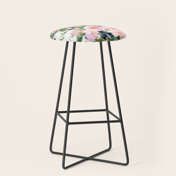 Festive, Floral Watercolor Rose Garden, Pink and White Stool Gallery Image 1
