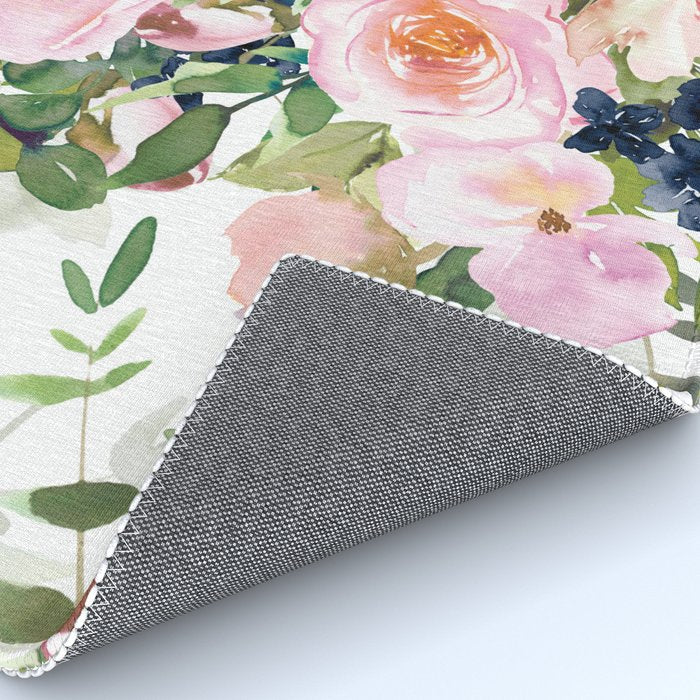 Festive, Floral Watercolor Rose Garden, Pink and White Rug Gallery Image 4