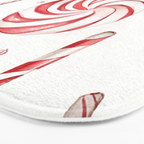 Red White Watercolor Candy Cane Peppermint Lollipops All Over Bath Mat Gallery Image 3