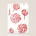Red White Watercolor Candy Cane Peppermint Lollipops All Over Stationery Card Gallery Image 2