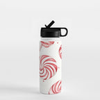 Red White Watercolor Candy Cane Peppermint Lollipops All Over Water Bottle Gallery Image 1